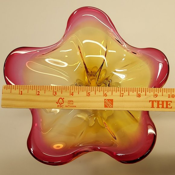 MURANO ITALY ART GLASS ABSTRACT CENTERPIECE PEDESTAL STARFISH BOWL PINK PURPLE - Picture 8 of 16